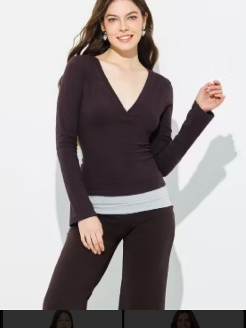 NEW wild fable Dark Brown Wrap-Style Long Sleeve Top